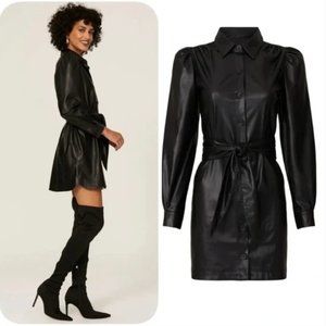 PETER SOM COLLECTIVE  Faux Vegan Leather Button Down Shirtdress Black 6